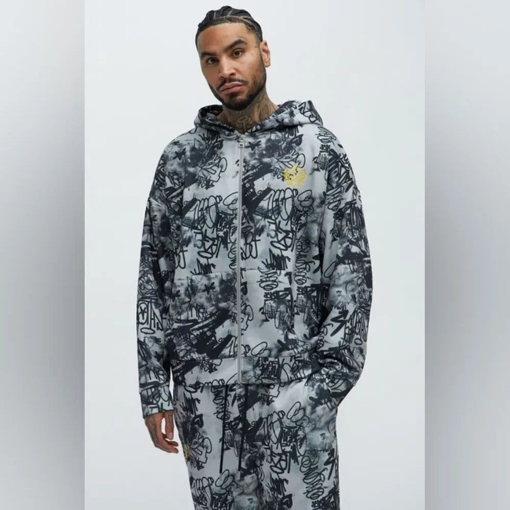 Vandal Oversized Graffiti Zip Up Hoodie